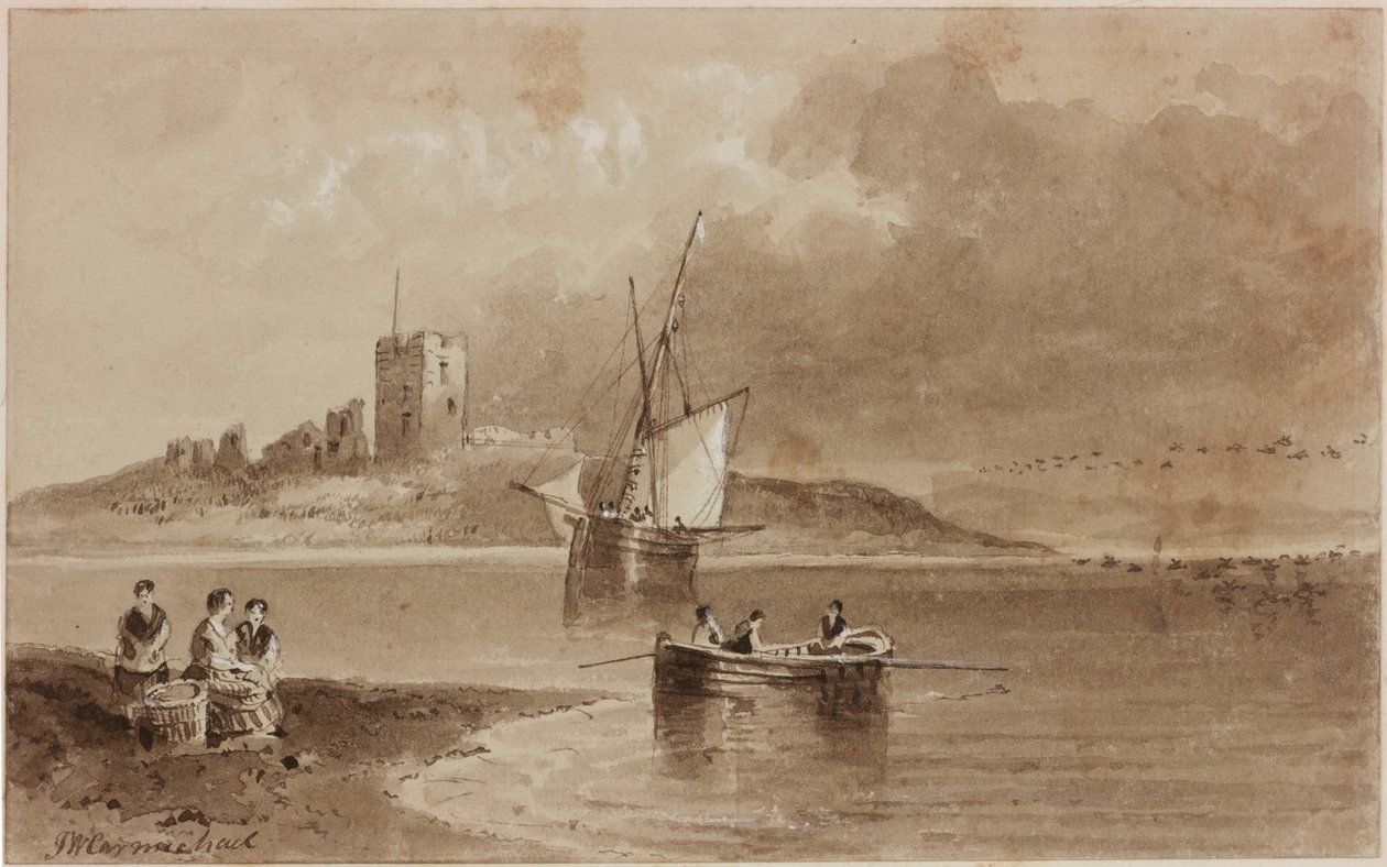 Coquet Island (tusz (sepia) na papierze) autorstwa John Wilson Carmichael