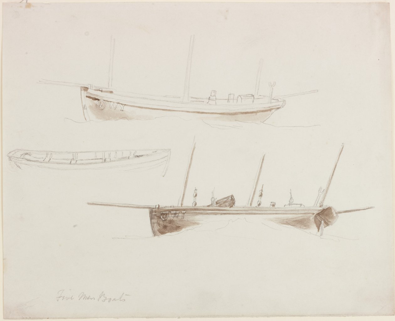 Five Men Boats (ołówek i akwarela (monochromatyczna) na papierze) autorstwa John Wilson Carmichael