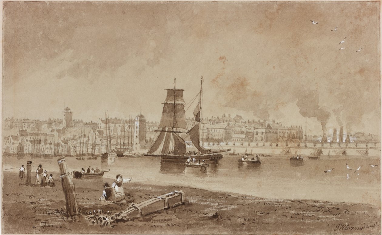 North Shields (atrament (brązowy) na papierze) autorstwa John Wilson Carmichael