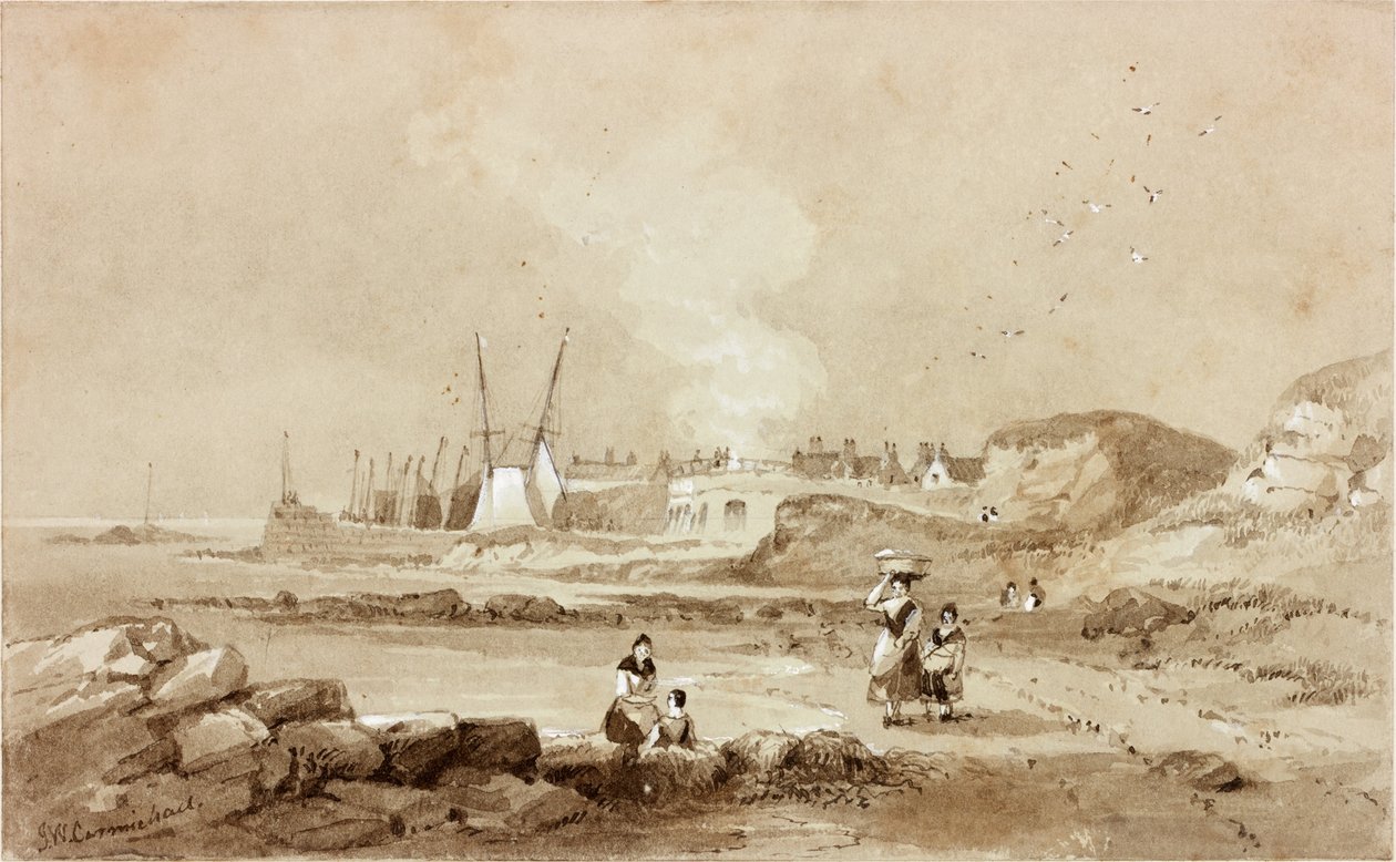 North Sunderland, Northumberland (tusz (sepia) na papierze) autorstwa John Wilson Carmichael