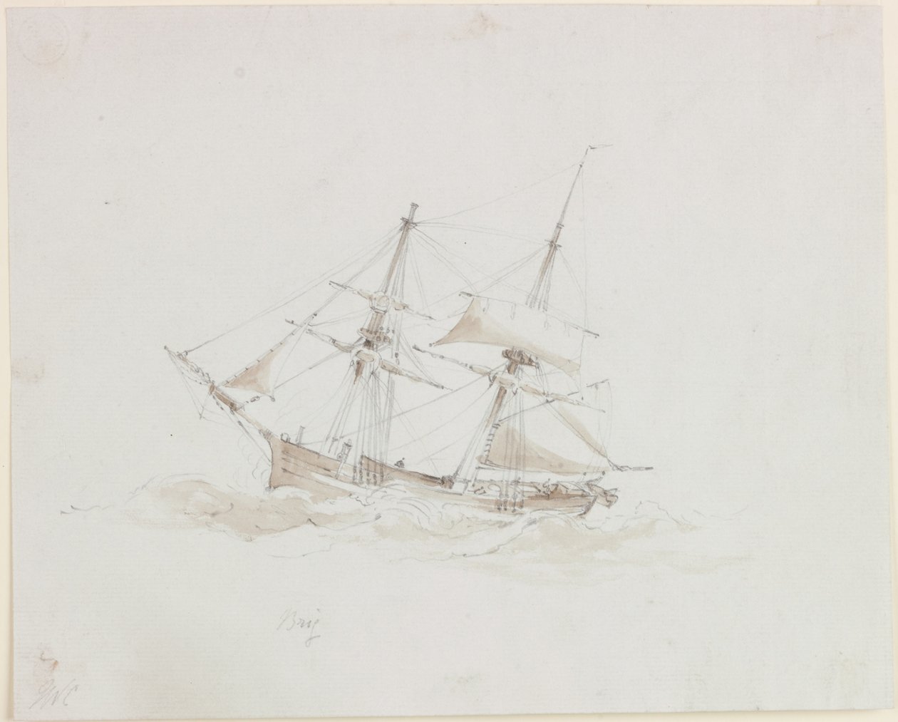 Portret statku - Brig (ołówek i akwarela (monochromatyczna) na papierze) autorstwa John Wilson Carmichael