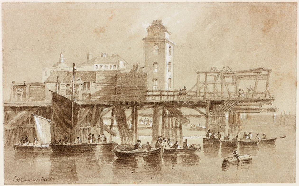 The Low Light, North Shields (pióro i atrament i ołówek na papierze) autorstwa John Wilson Carmichael
