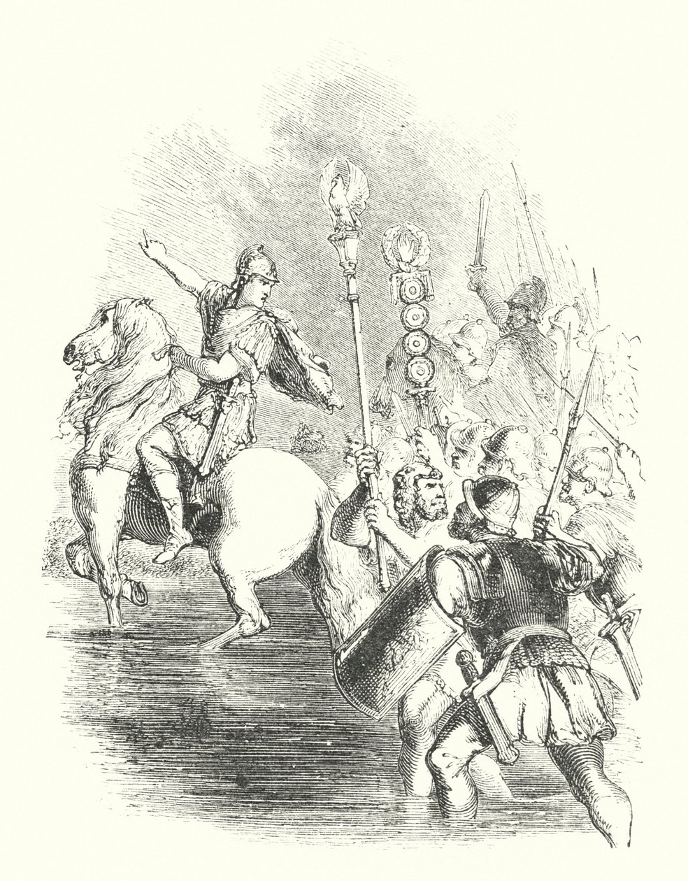 Cezar przekraczający Rubikon (rycina) autorstwa John (after) Gilbert