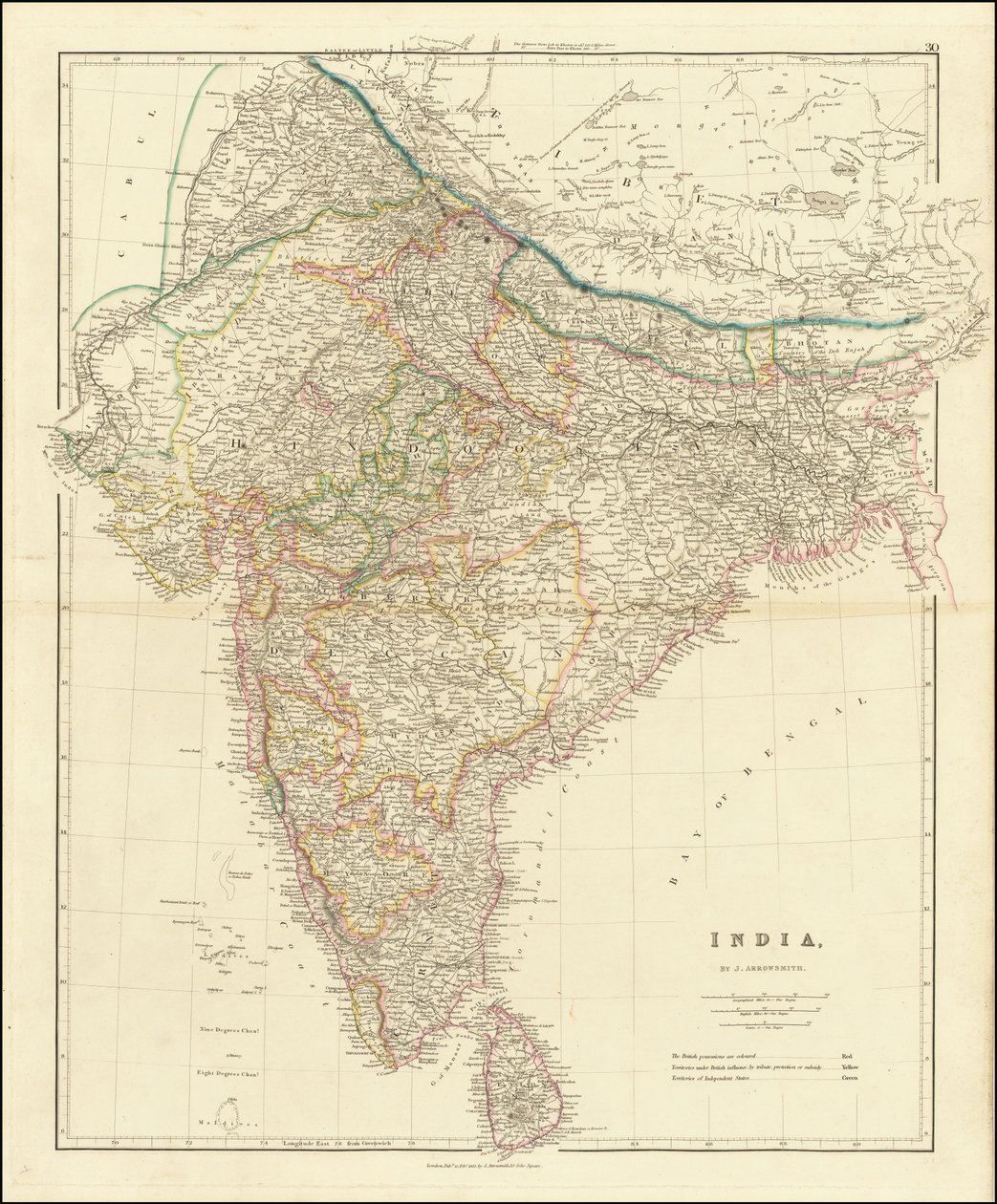 Mapa Indii z 1832 r. autorstwa Johna Arrowsmitha autorstwa John Arrowsmith