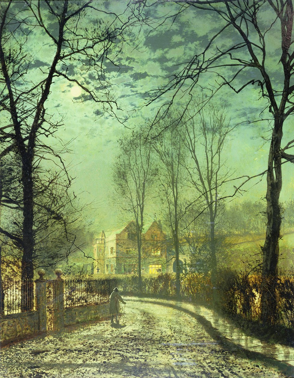 Droga w świetle księżyca, XIX w. autorstwa John Atkinson Grimshaw