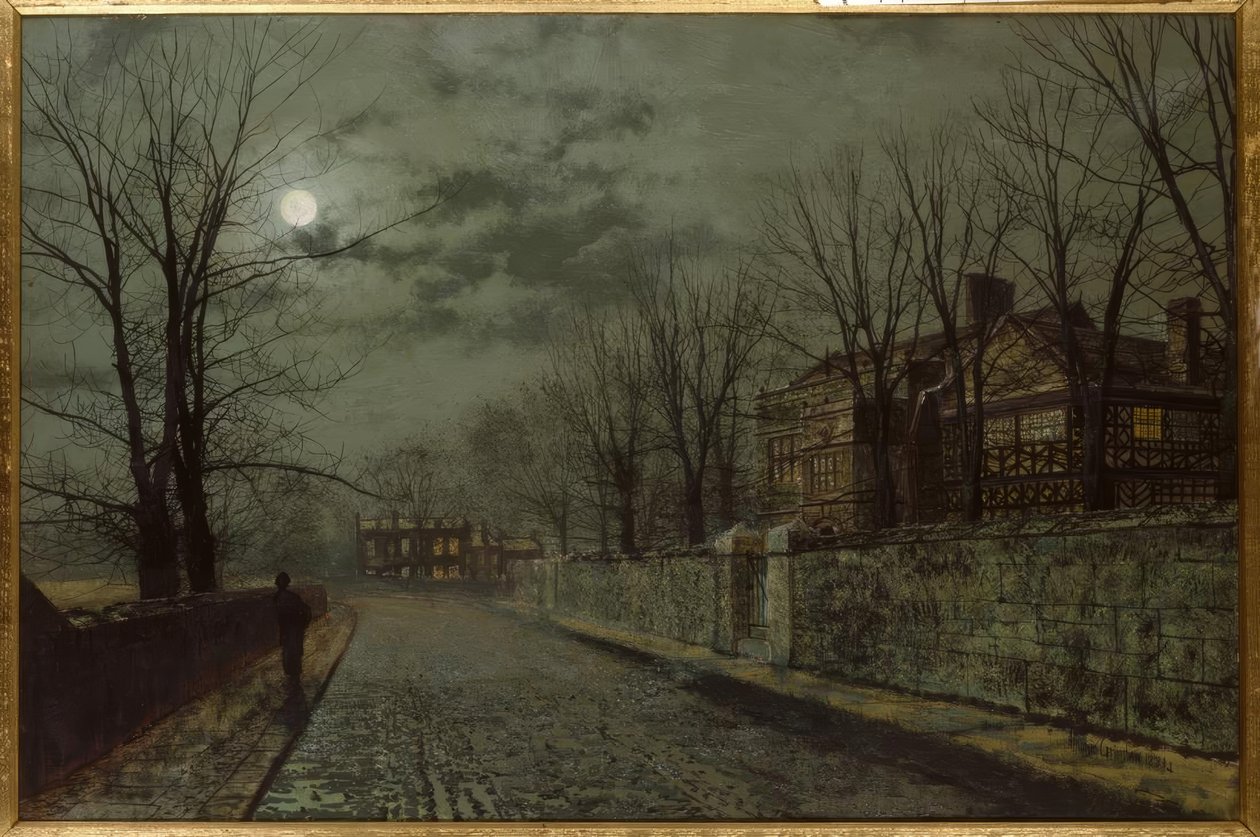 J.A.Grimshaw, A Cheshire Road / Gemälde, 1883 autorstwa John Atkinson Grimshaw