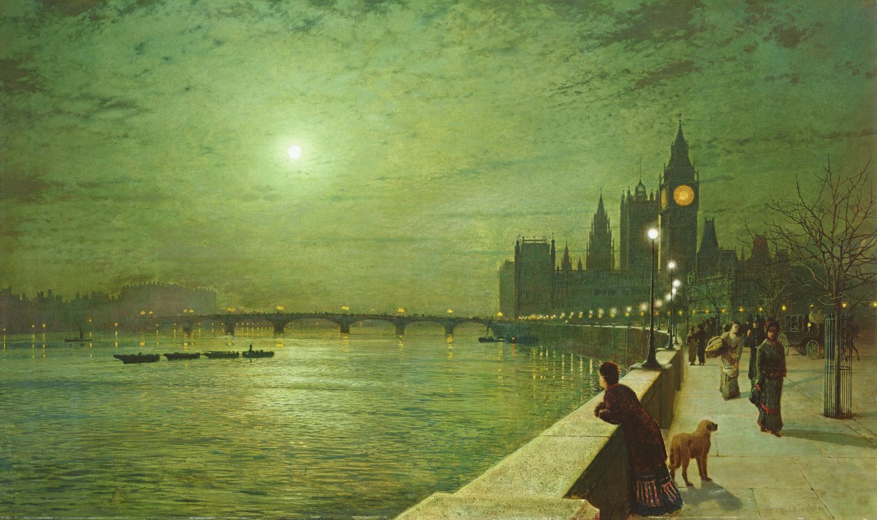 Odbicia światła na Tamizie w Westminsterze autorstwa John Atkinson Grimshaw