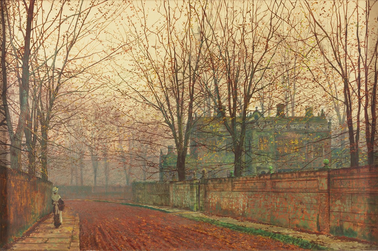 November Morning, Knostrop Hall, Leeds autorstwa John Atkinson Grimshaw