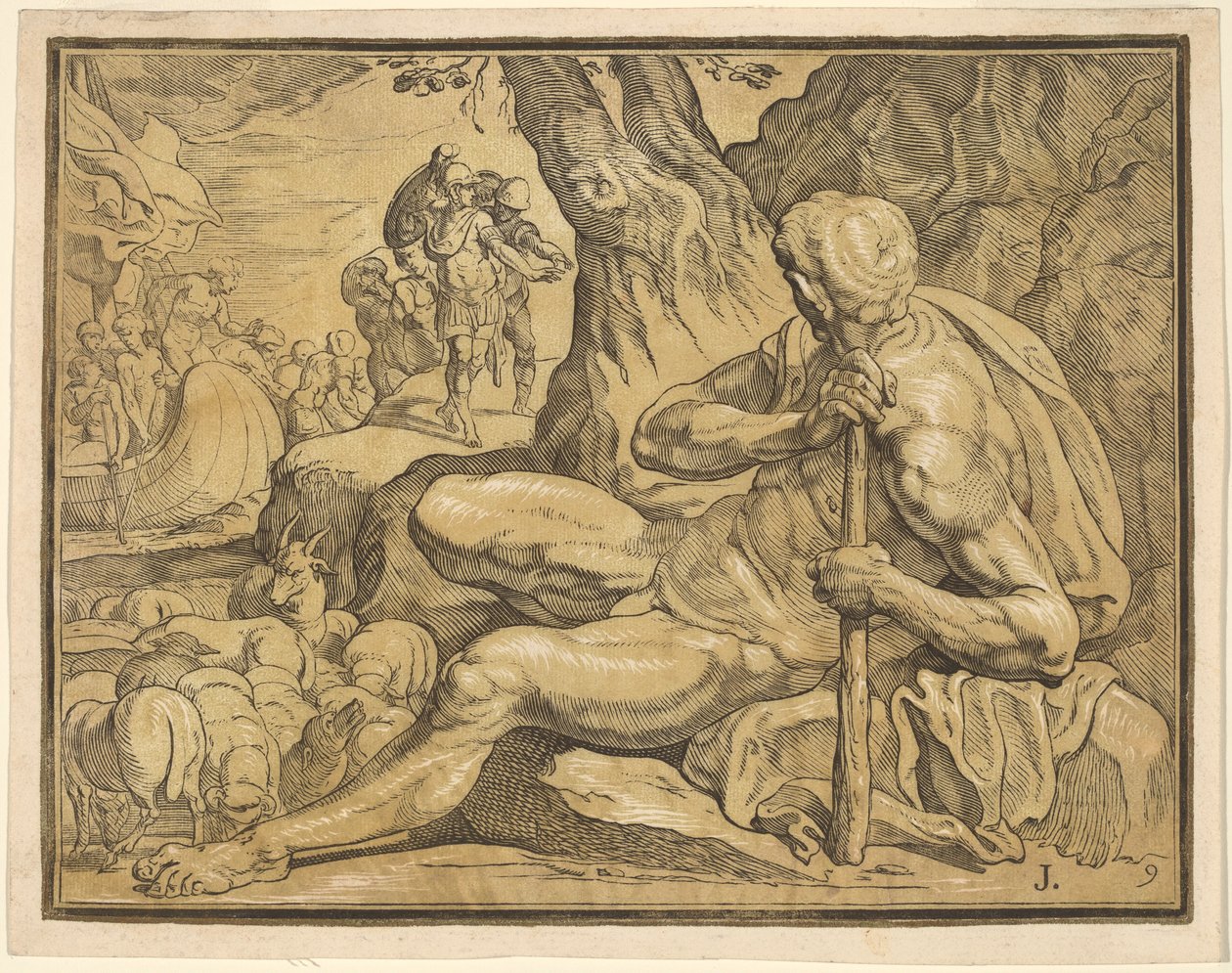 Ulisses i Polifem autorstwa John Baptist Jackson, after Francesco Primaticcio