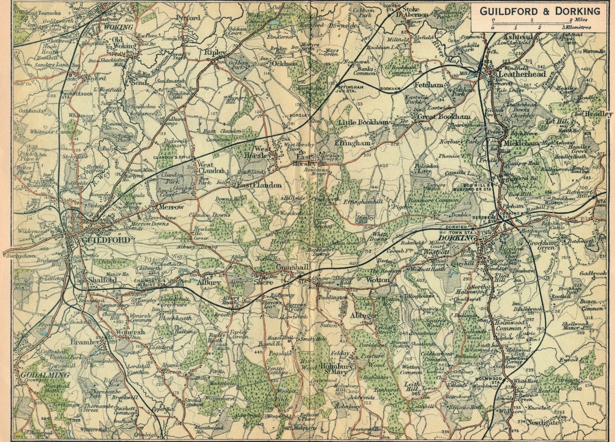 Guildford i Dorking, XX wiek autorstwa John Bartholomew