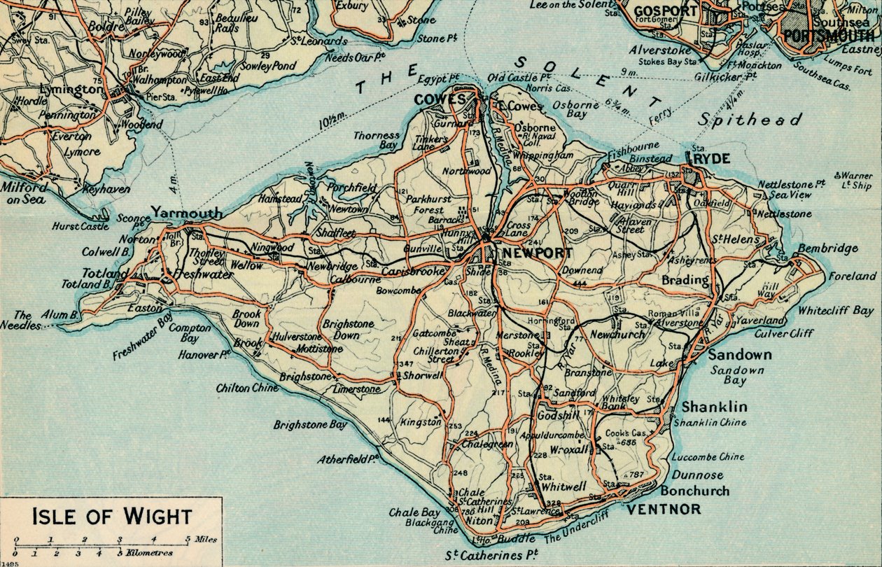 Wyspa Wight., c. XX w. autorstwa John Bartholomew