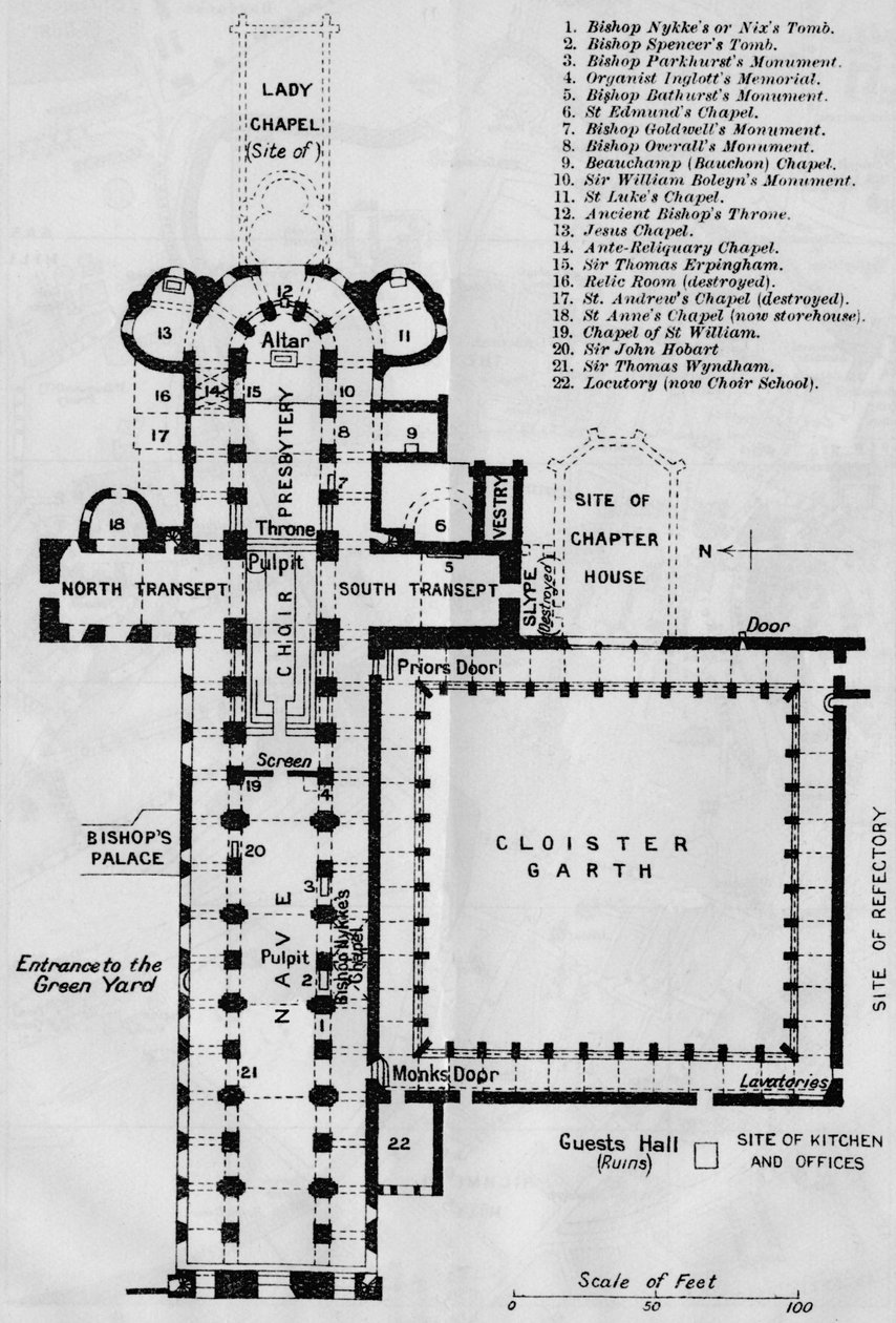 Katedra w Norwich, XX w. autorstwa John Bartholomew