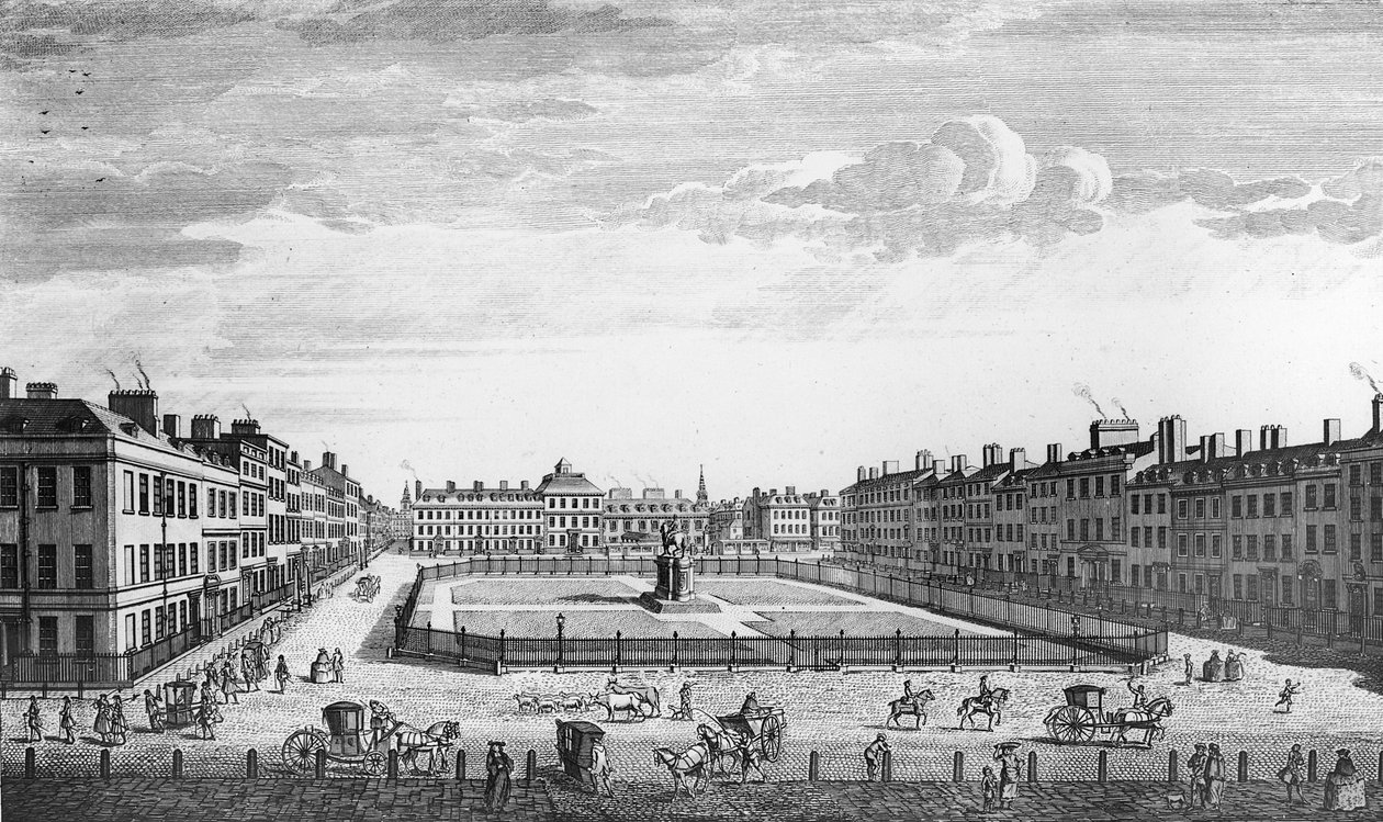 Widok na Leicester Square Londyn, 1753 autorstwa John Bowles