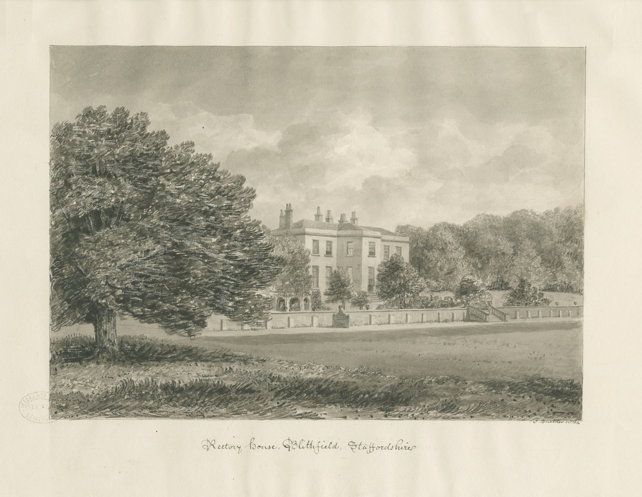 Blithfield - Rectory: sepia rysunek autorstwa John Buckler