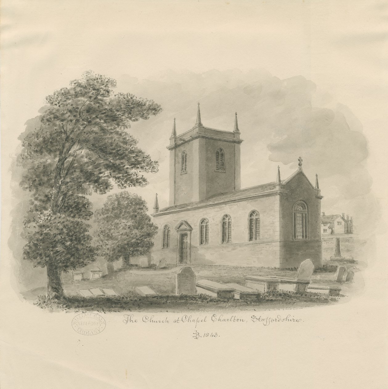 Kościół Chapel Chorlton: rysunek w sepii autorstwa John Buckler