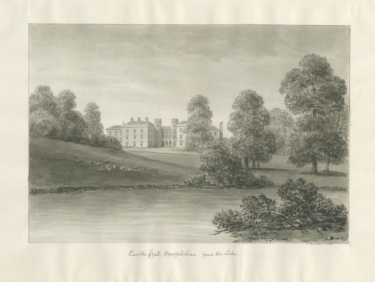 Enville Hall: rysunek w sepii autorstwa John Buckler