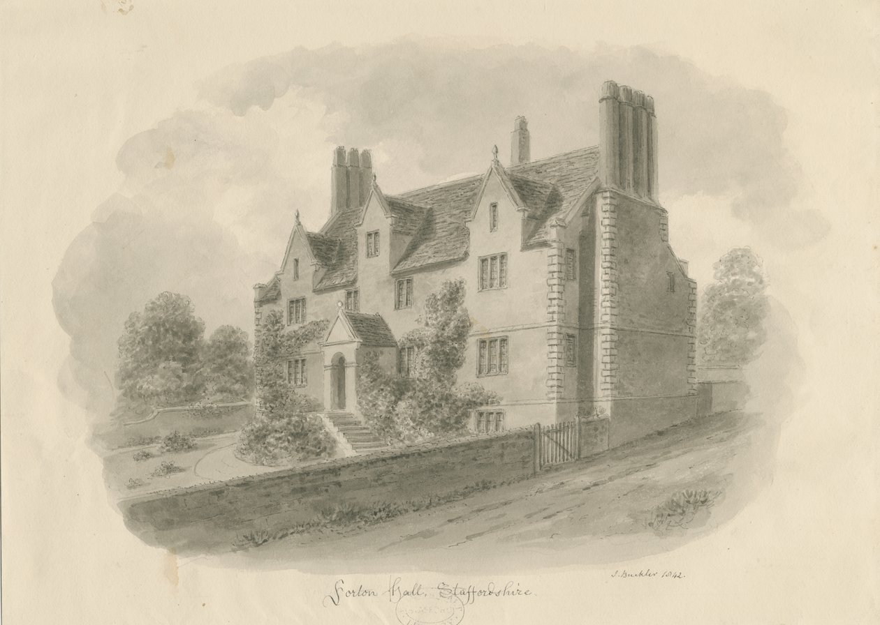 Forton Hall: rysunek prania autorstwa John Buckler