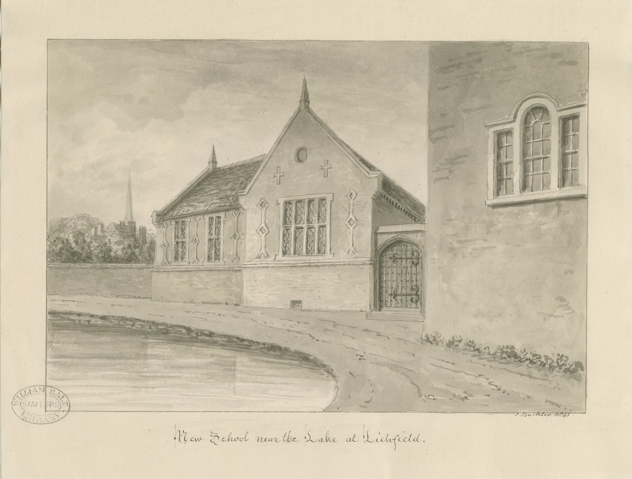 Lichfield – „Nowa szkoła”: rysunek w sepii autorstwa John Buckler