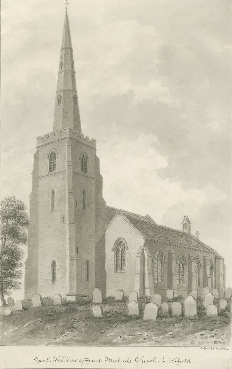 Lichfield - Kościół św. Michała: rysunek w sepii autorstwa John Buckler