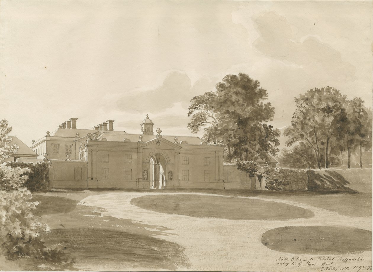 Patshull House: rysunek w odcieniu sepii, bd [1820] autorstwa John Buckler