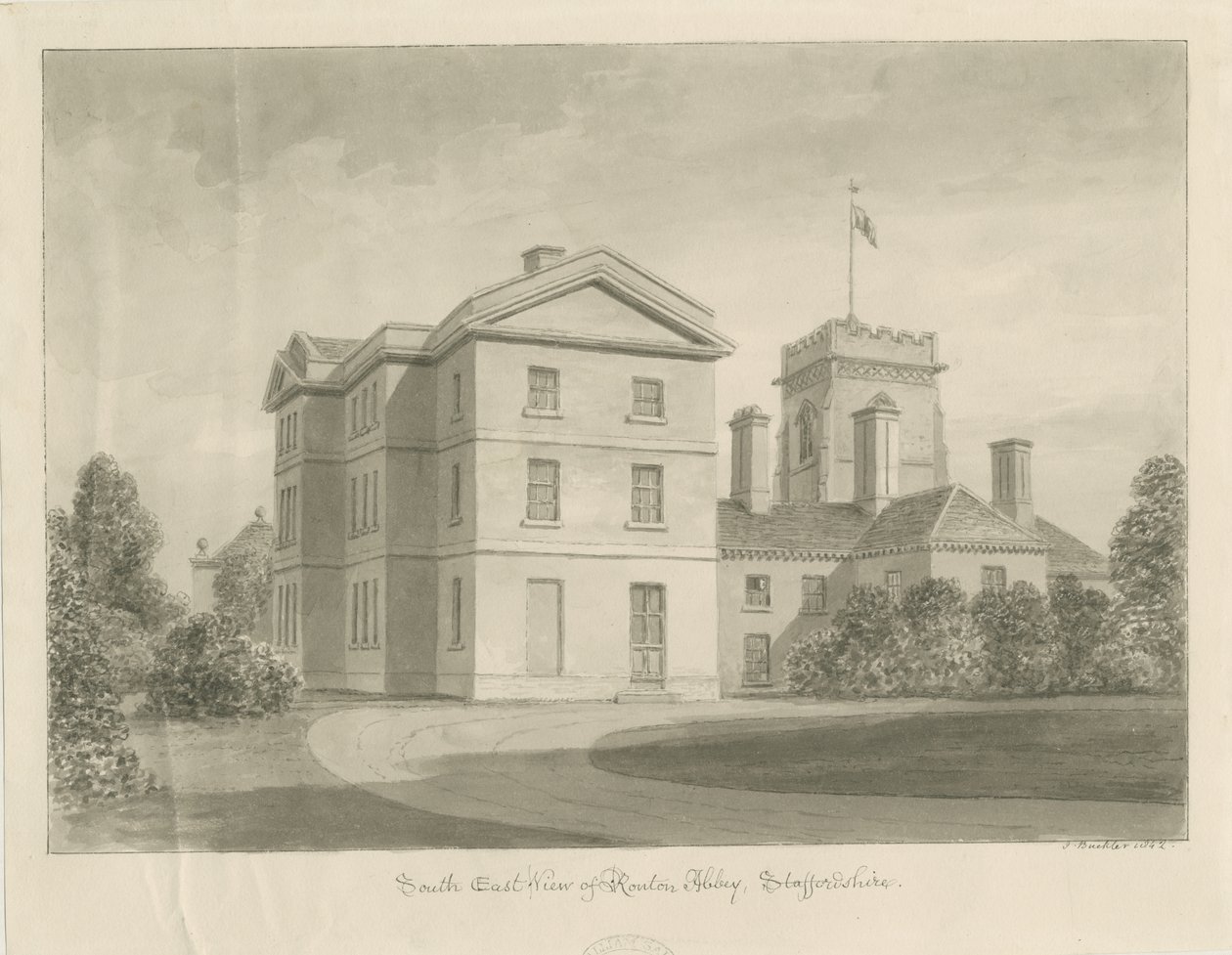 Opactwo Ranton [Priory]: rysunek w sepii, 1842 autorstwa John Buckler