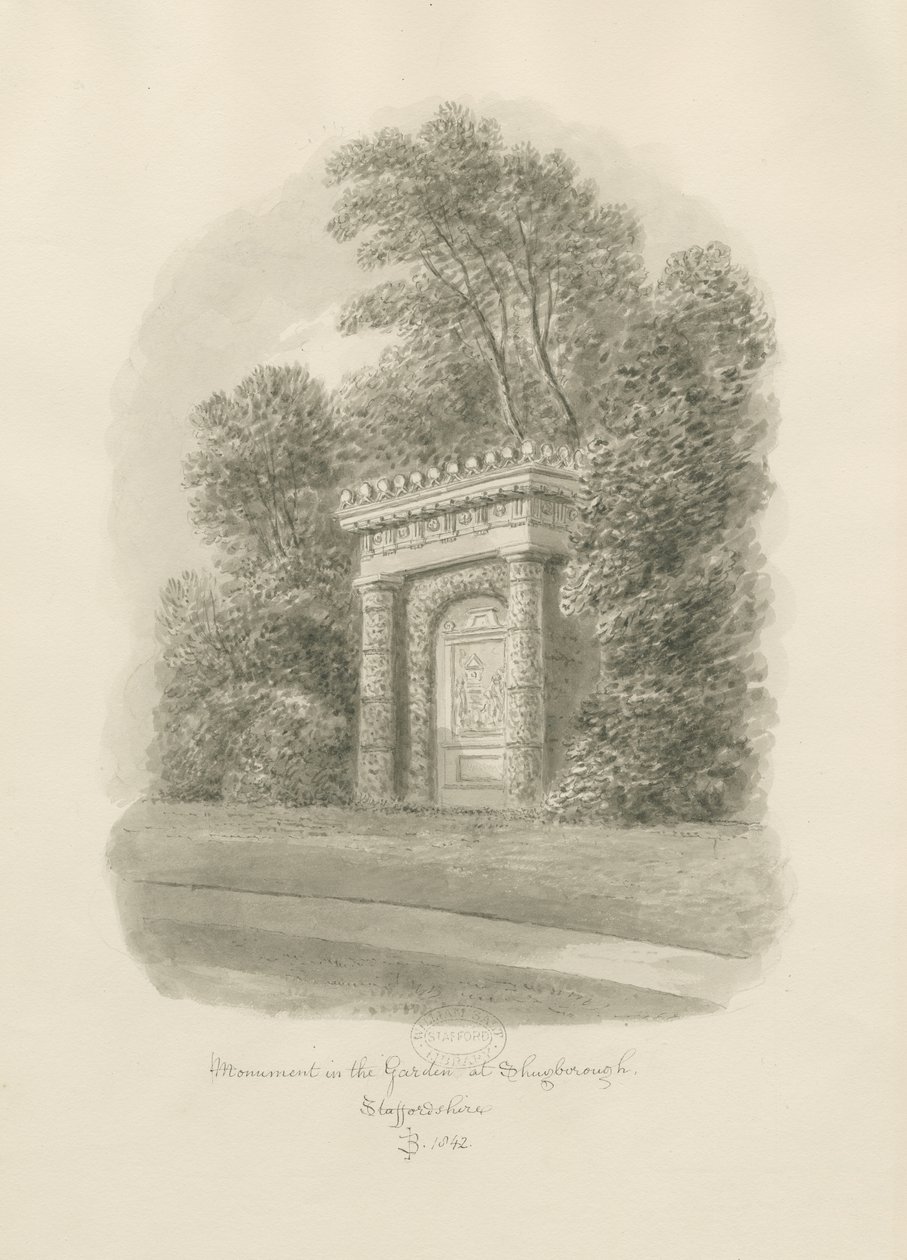 Shugborough - Pomnik: rysunek w sepii autorstwa John Buckler