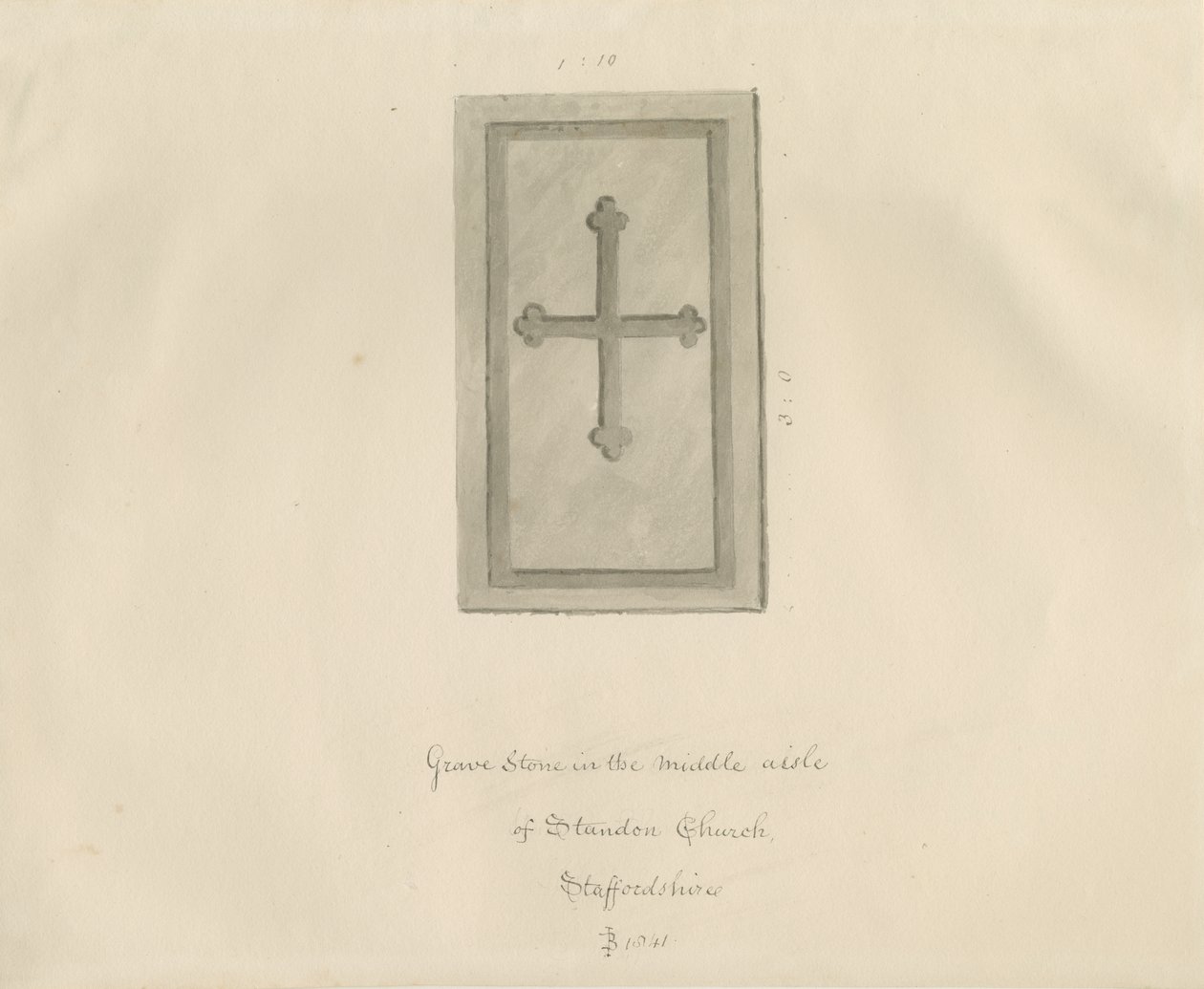 Standon Church - Nagrobek: rysunek w sepii autorstwa John Buckler