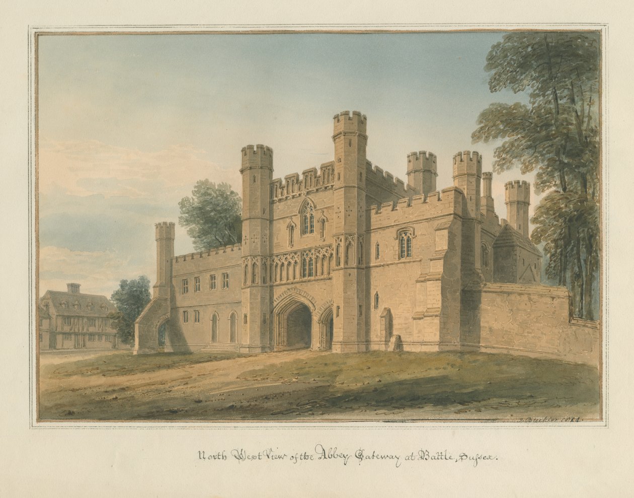 Sussex - Bitwa - Abbey Gateway, 1824 autorstwa John Buckler
