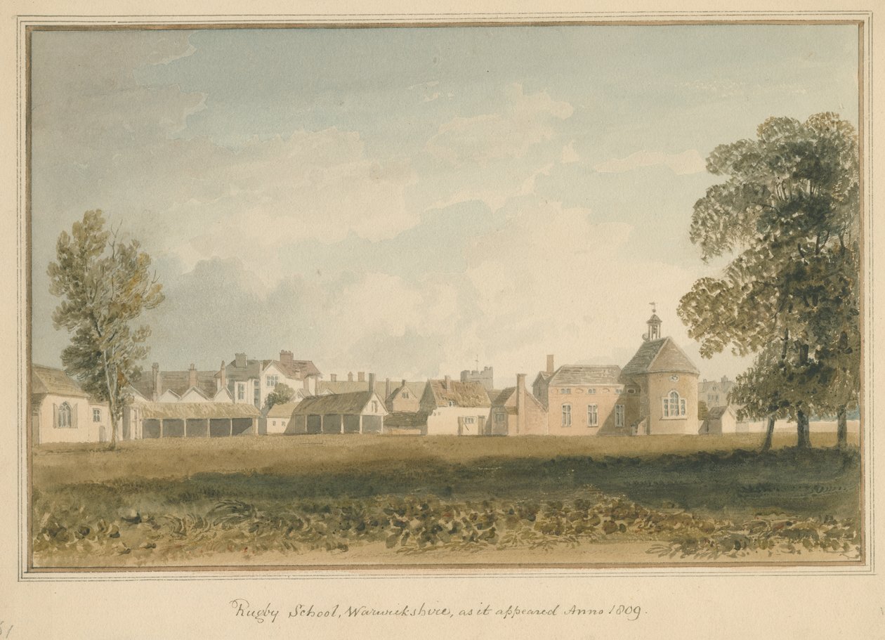Warwickshire – Szkoła Rugby, 1809 autorstwa John Buckler