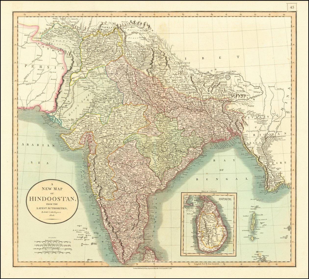 Mapa Indii z 1806 roku autorstwa Johna Cary