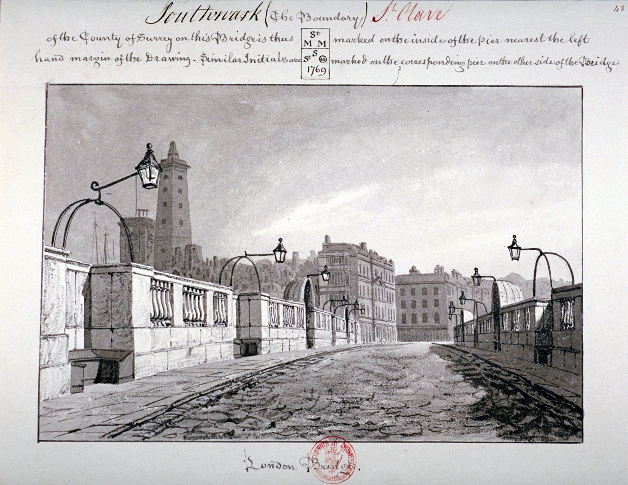 London Bridge, Southwark, Londyn, 1827 autorstwa John Chessell Buckler