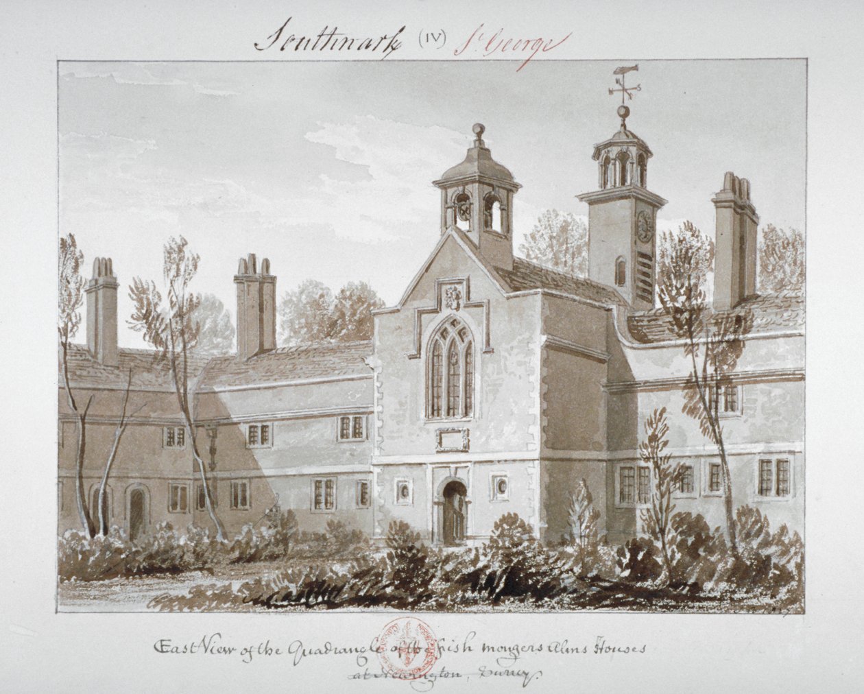 Szpital św. Piotra, Southwark, Londyn, 1827 r. autorstwa John Chessell Buckler