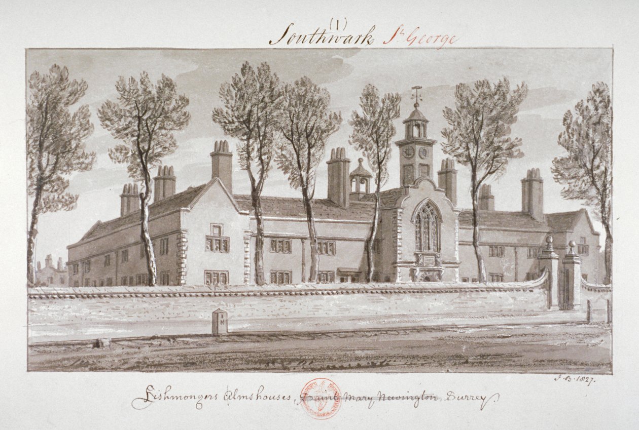 Szpital św. Piotra, Southwark, Londyn, 1827 r. autorstwa John Chessell Buckler