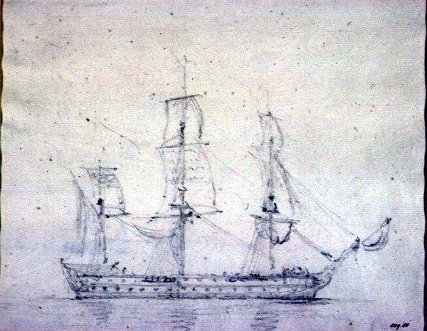 Man-o-war (grafit na papierze) autorstwa John Constable