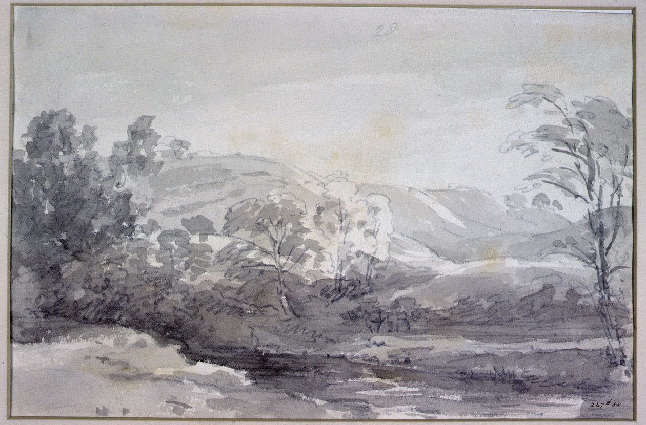Widok w Derbyshire (monochromatyczna akwarela) autorstwa John Constable