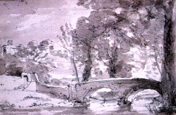 Most z drzewami i budynkami, w Haddon autorstwa John Constable
