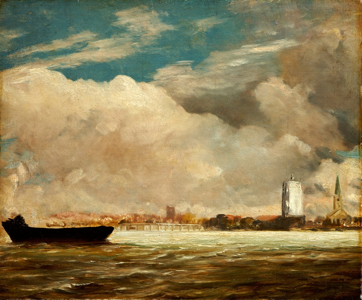 Nad Tamizą w pobliżu Battersea Bridge, ok. 1816 r. autorstwa John Constable