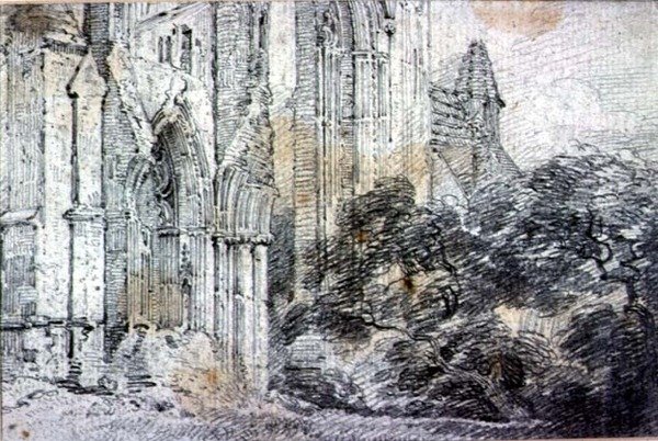 Ruiny kościoła (rysunek) autorstwa John Constable