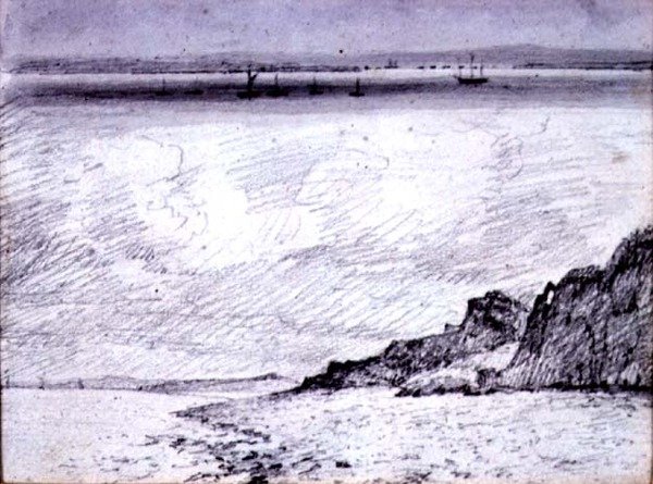 Sheerness; scena na wybrzeżu w pobliżu Southend, 1814 (rysunek) autorstwa John Constable