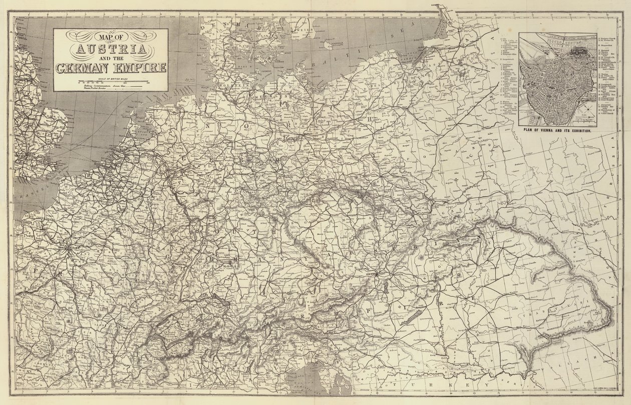 Mapa Austrii i Cesarstwa Niemieckiego autorstwa John Dower