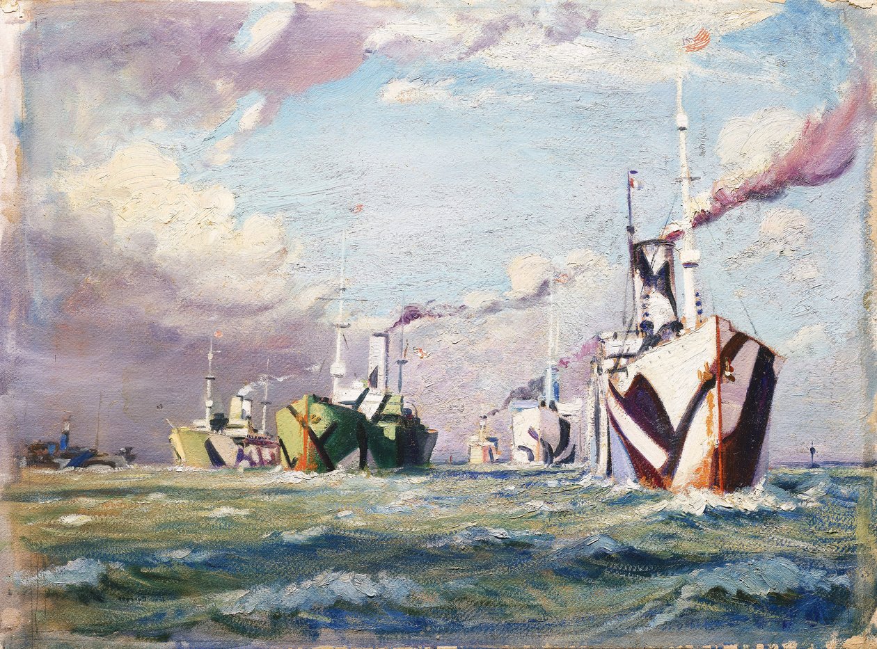 Cunarder (statek parowy), ok. 1918 (olej na tekturze) autorstwa John Everett