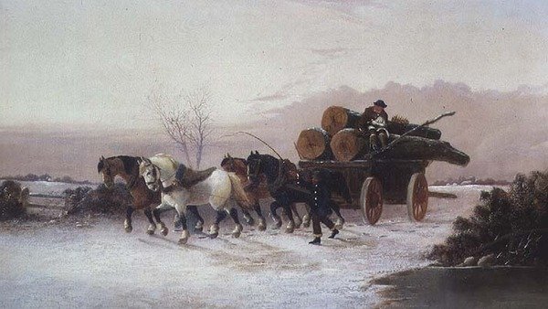 Wóz drzewny w śniegu autorstwa John F. Morris