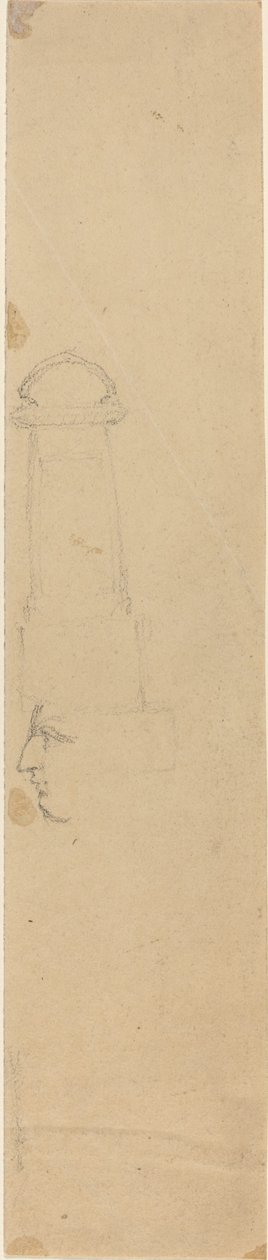 Twarz w profilu zwrócona w lewo i pomnik autorstwa John Flaxman