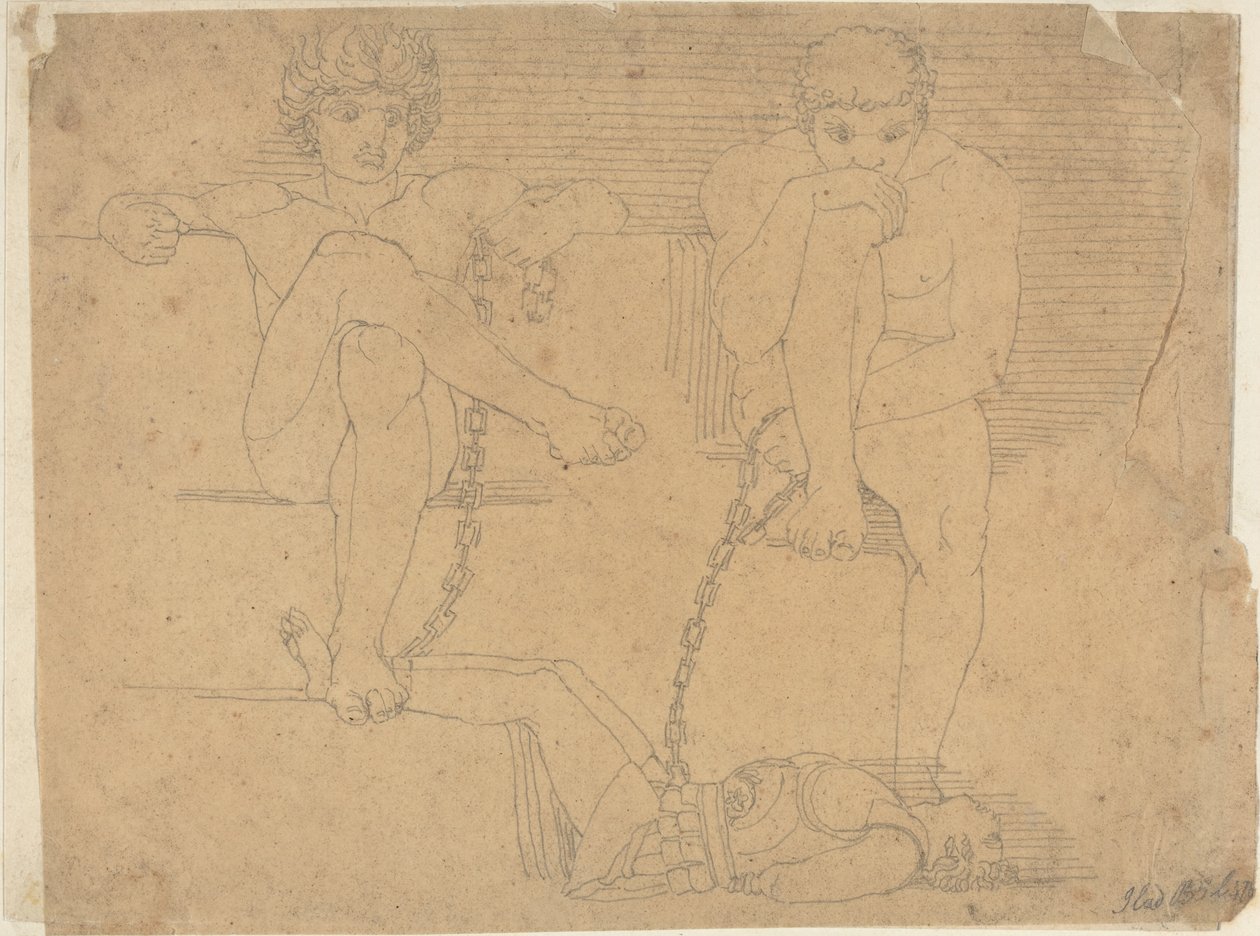Otus i Efialtes trzymają Marsa w niewoli autorstwa John Flaxman