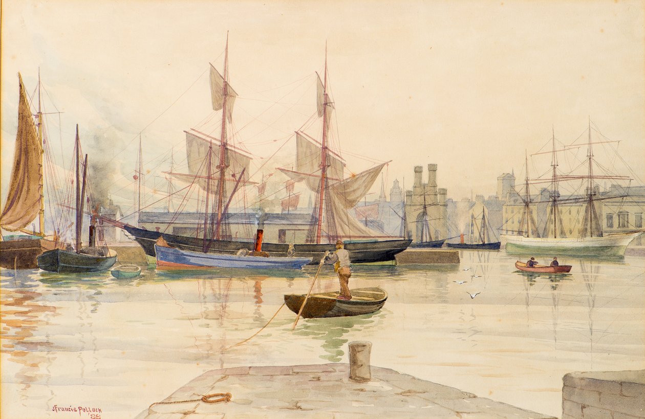 Doki w Dundee ze statkami wielorybniczymi autorstwa John Francis Pollock