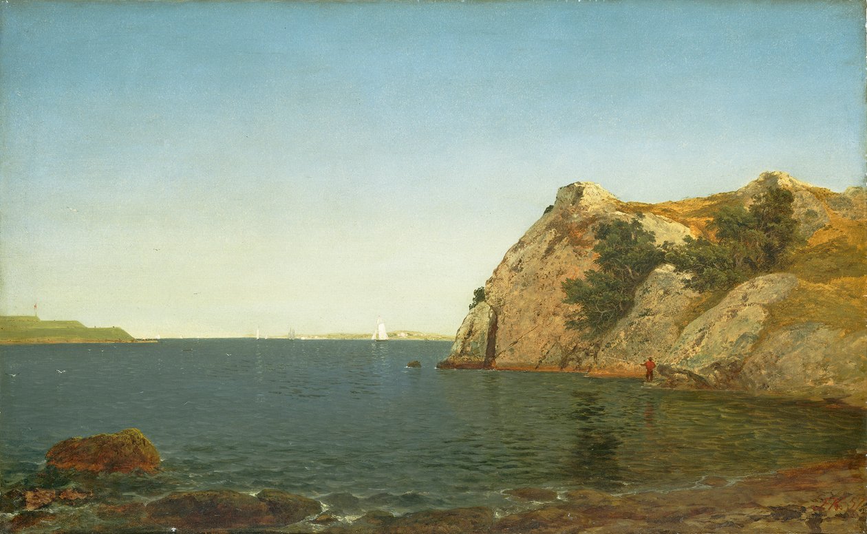 Beacon Rock, port Newport, 1857 autorstwa John Frederick Kensett