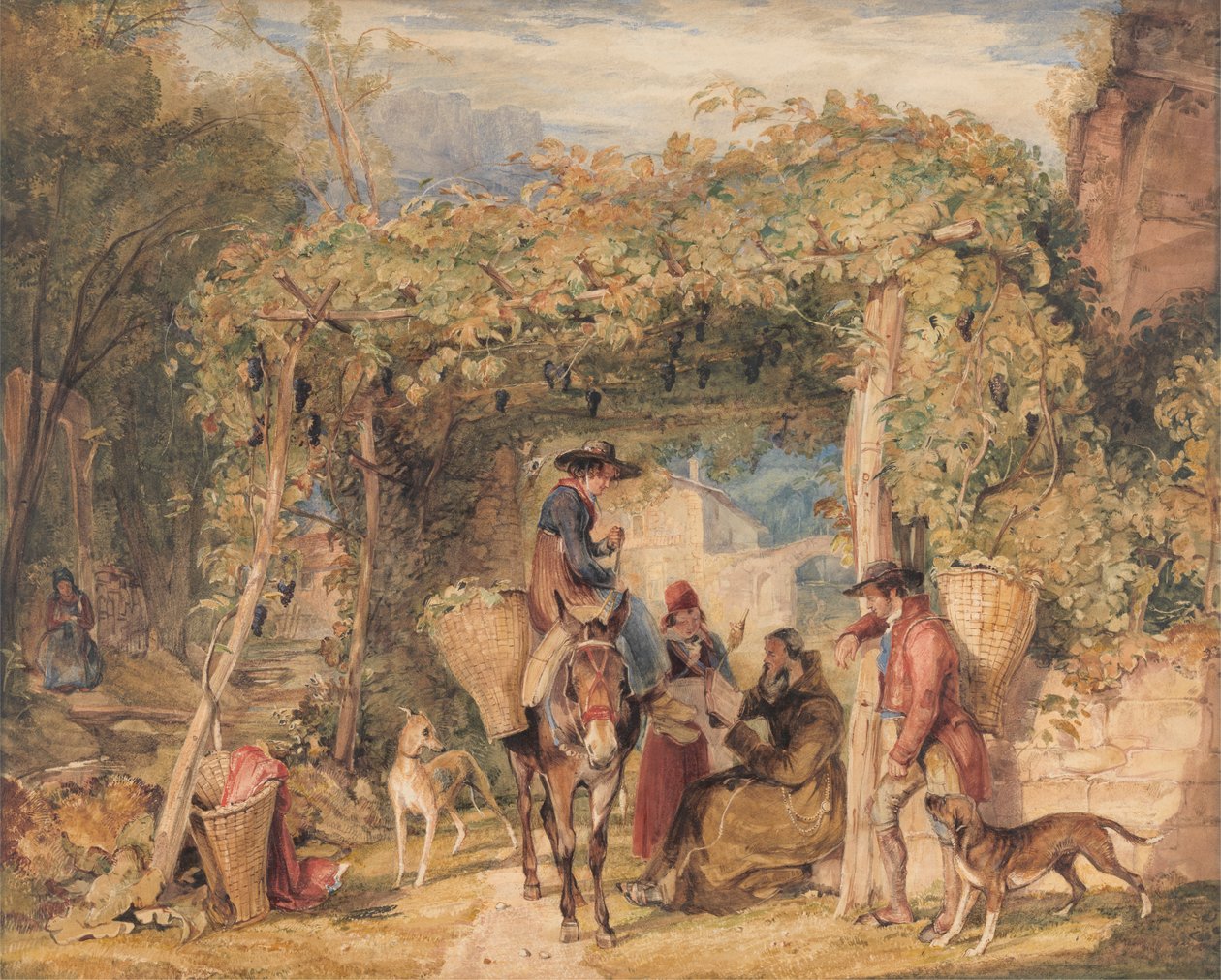 Figuras e animais em um vinhedo polonês autorstwa John Frederick Lewis