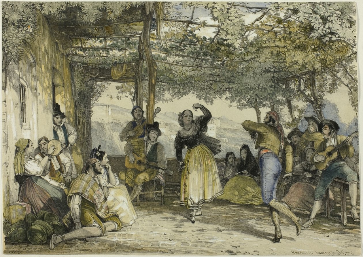 Hiszpańscy chłopi tańczą bolerko autorstwa John Frederick Lewis