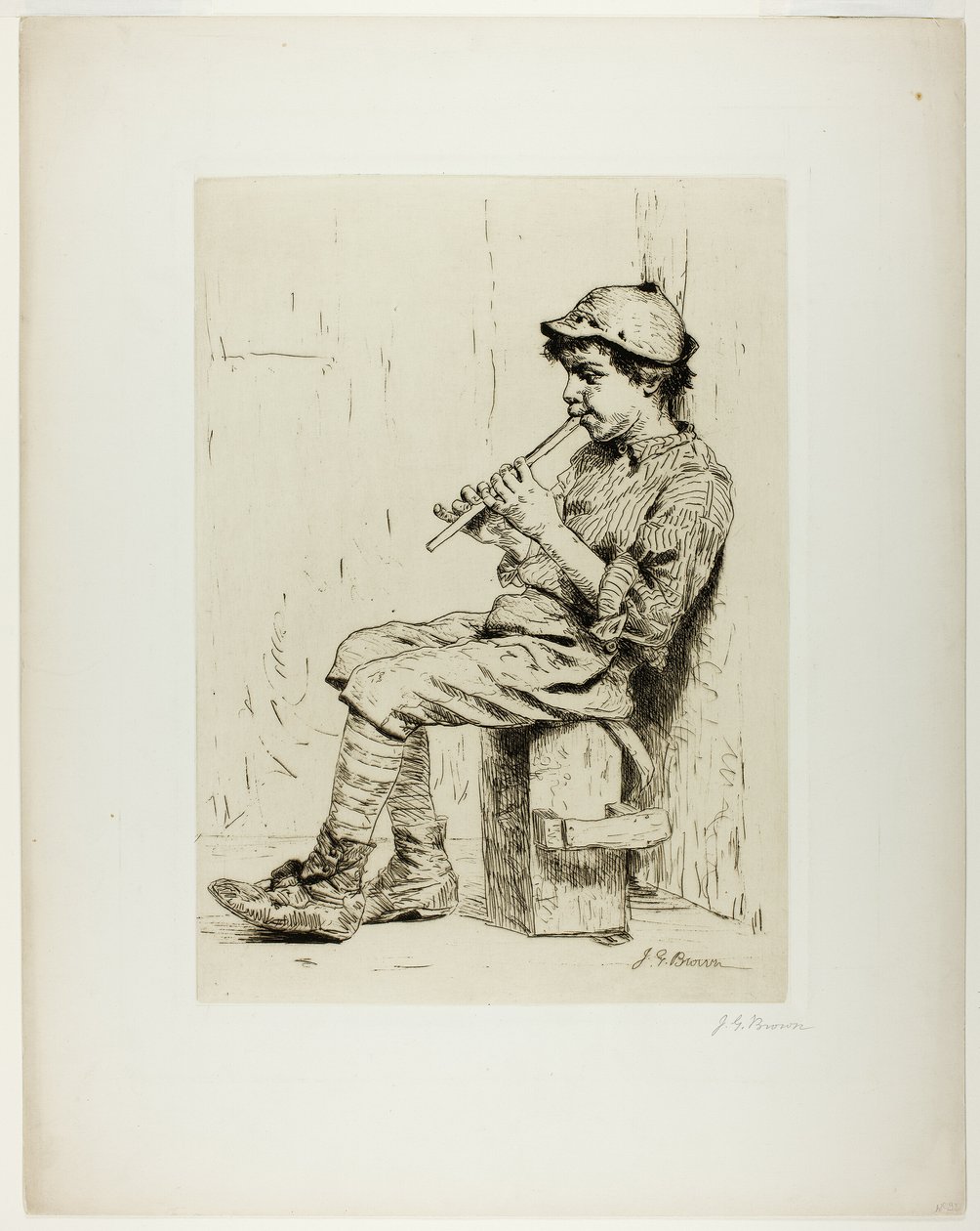 Chłopiec grający na flecie autorstwa John George Brown