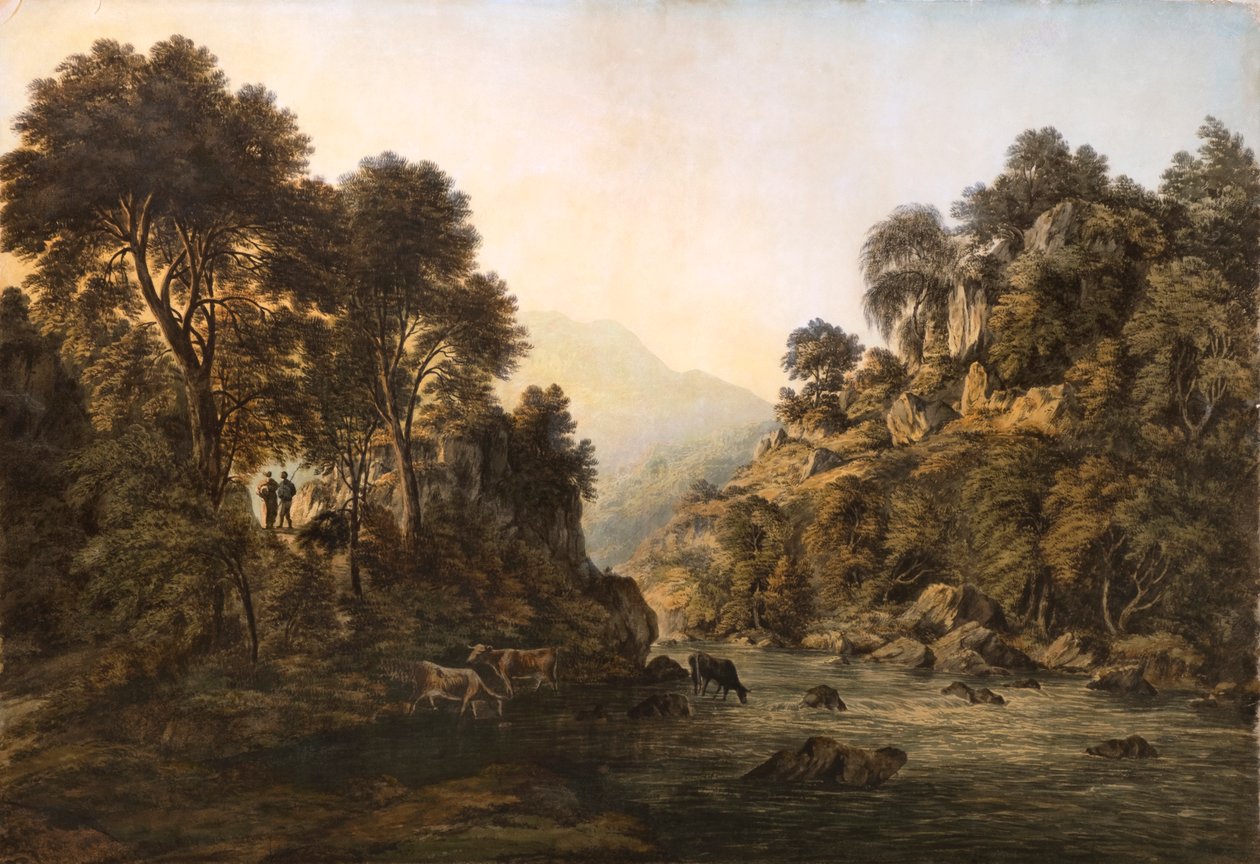 Bydło nad rzeką (akwarela) autorstwa John Glover